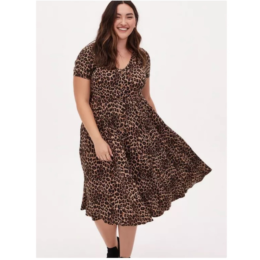 TORRID NWT Mini Challis Button-Front Dress Leopard 0655 - Picture 4 of 6